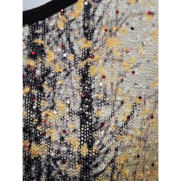 Flew De Lis Womens Large Black Knit  Forest Print Tunic Top Stretch Artsy Boho - Picture 5 of 8